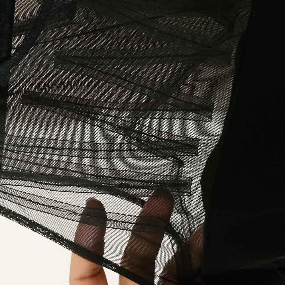Anne Klein| Black Formal Dress with Mesh Top Silver Back Zipper and Small Slit - Picture 6 of 17